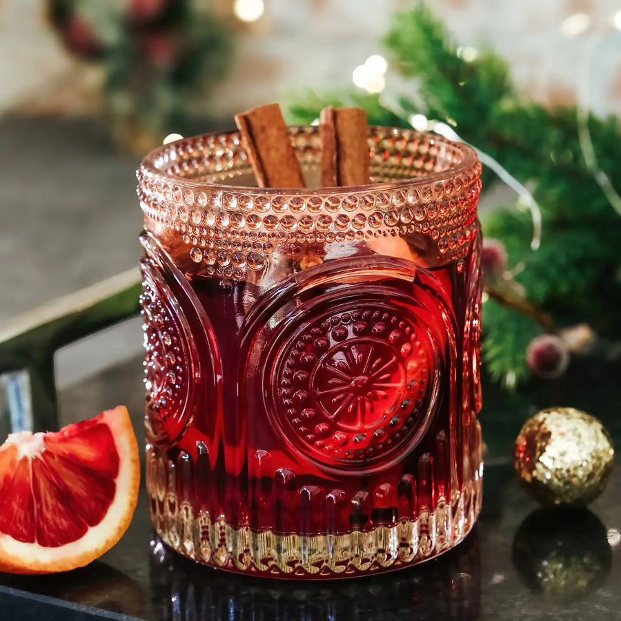 Ribbed Retro Arch Floral Drinking Glass