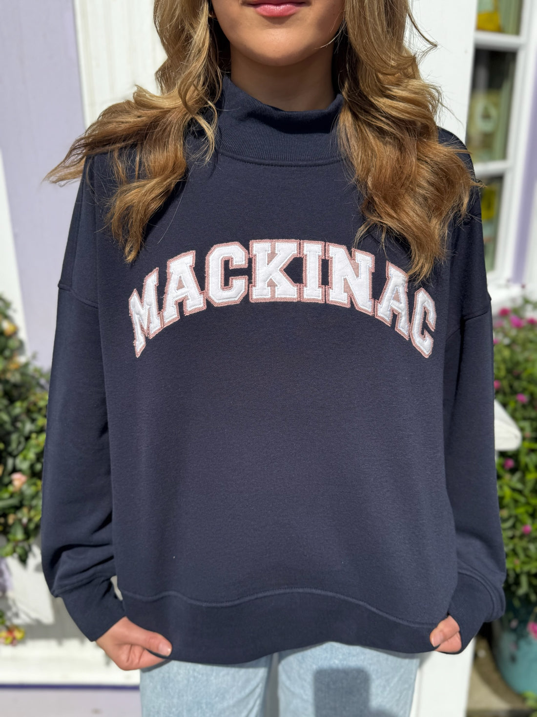 Navy and Pink Mackinac Mock Neck