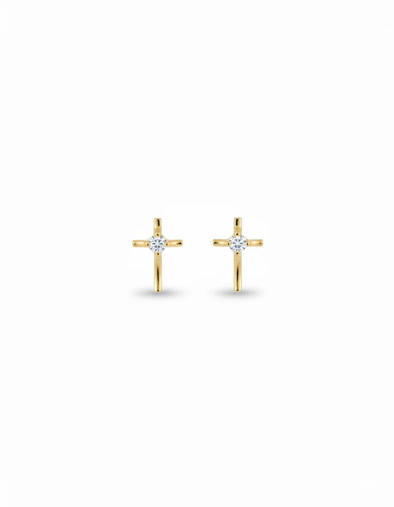 White Thin Cross Studs