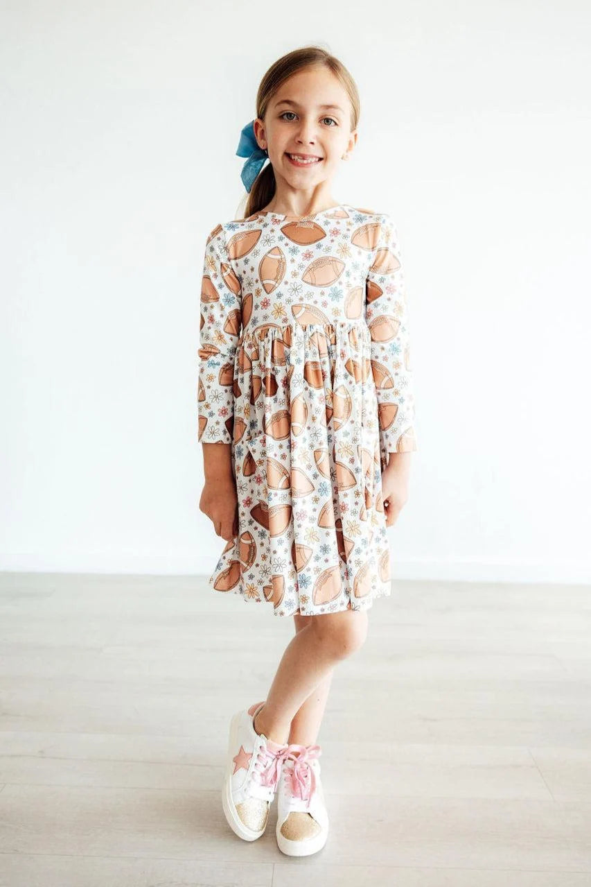 Football Friday Long Sleeve Pocket Twirl Dress
