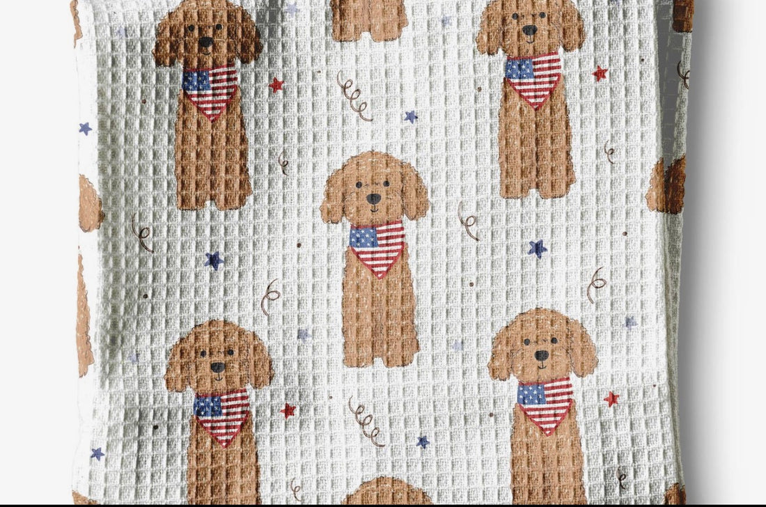 Dog Pet July 4 Patriotic Red White Blue Flag Kitchen Towel