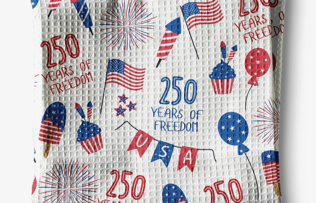 USA 250 4th July Patriotic Kitchen Towel Waffle America