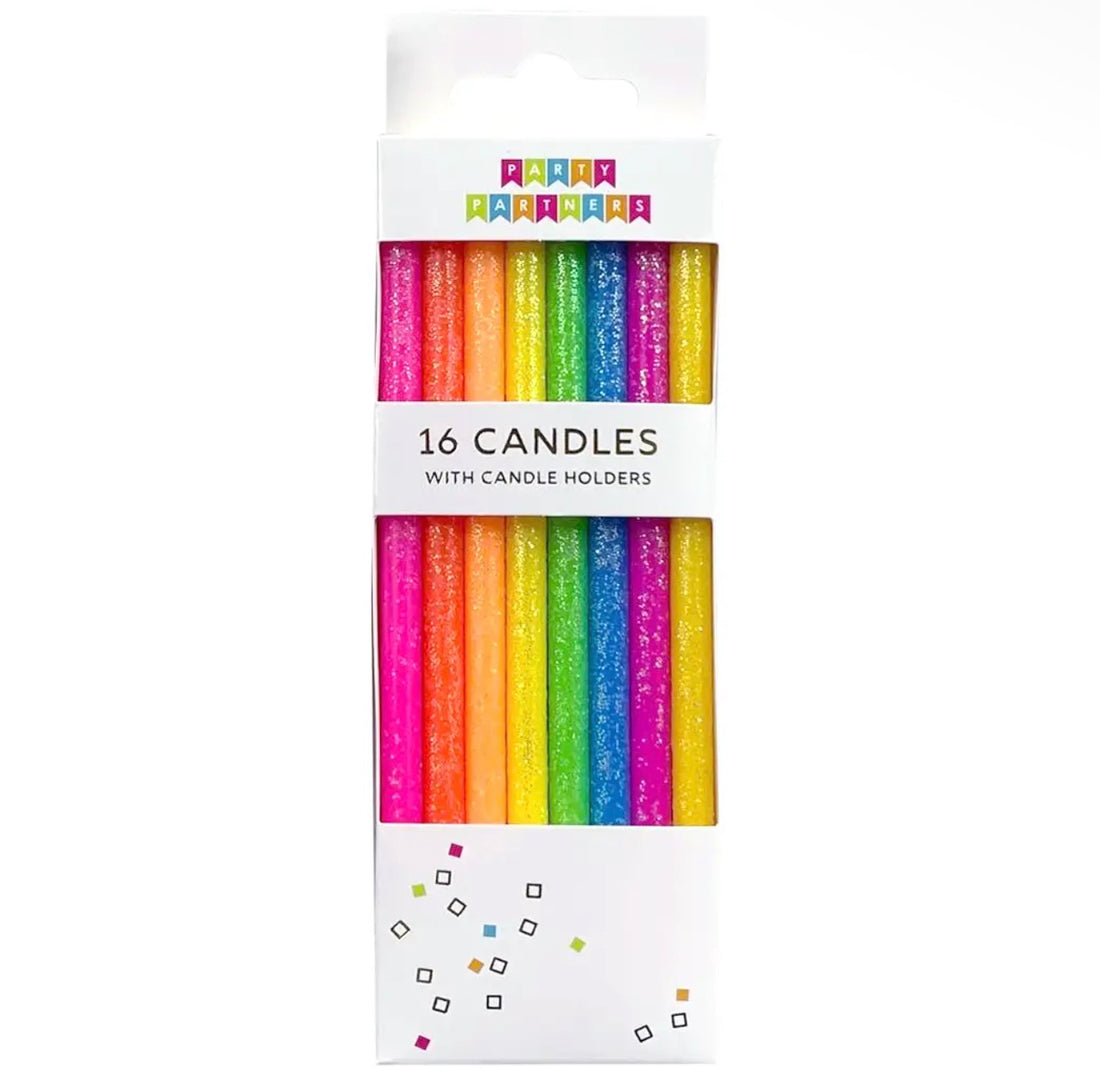 Tall Neon Rainbow 16 Candle Set