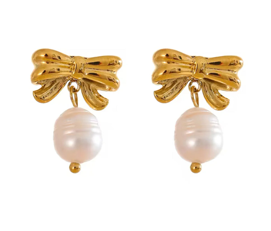 Bow & Freshwater Pearl Dangle Earrings