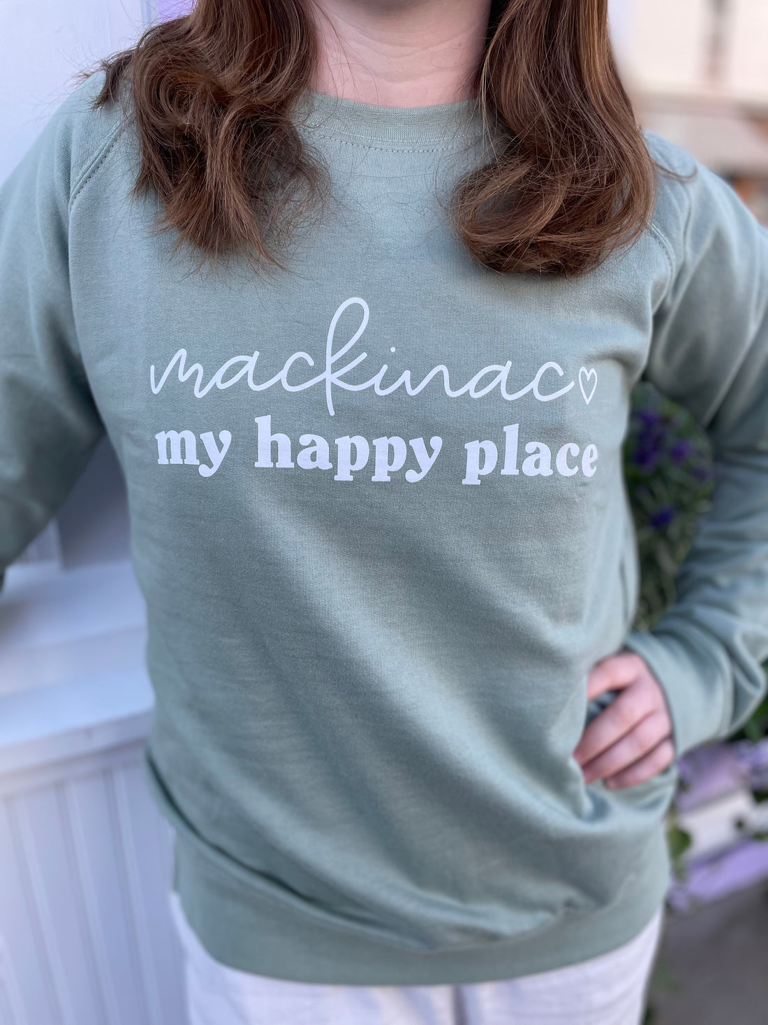 Mackinac My Happy Place Green Crewneck