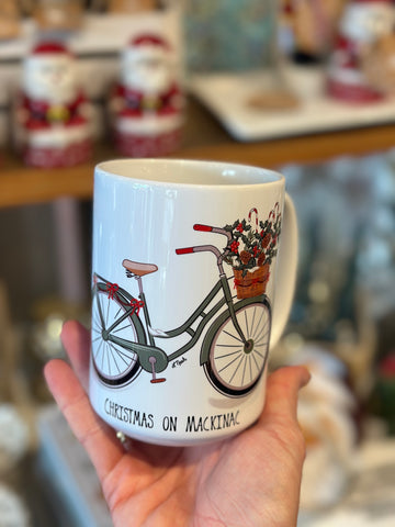 Mackinac Christmas Bike Mug | Red Cabin Studio