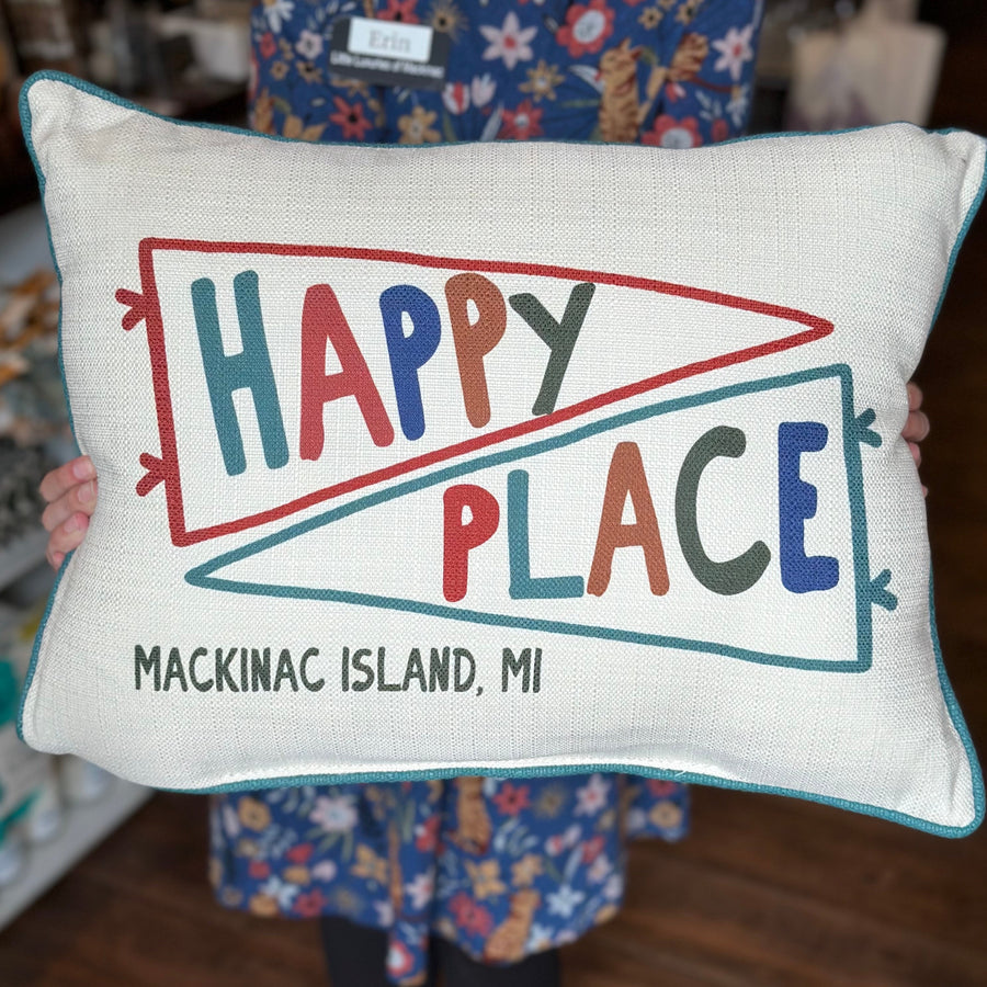 Mackinac Island Pennant Happy Place Pillow