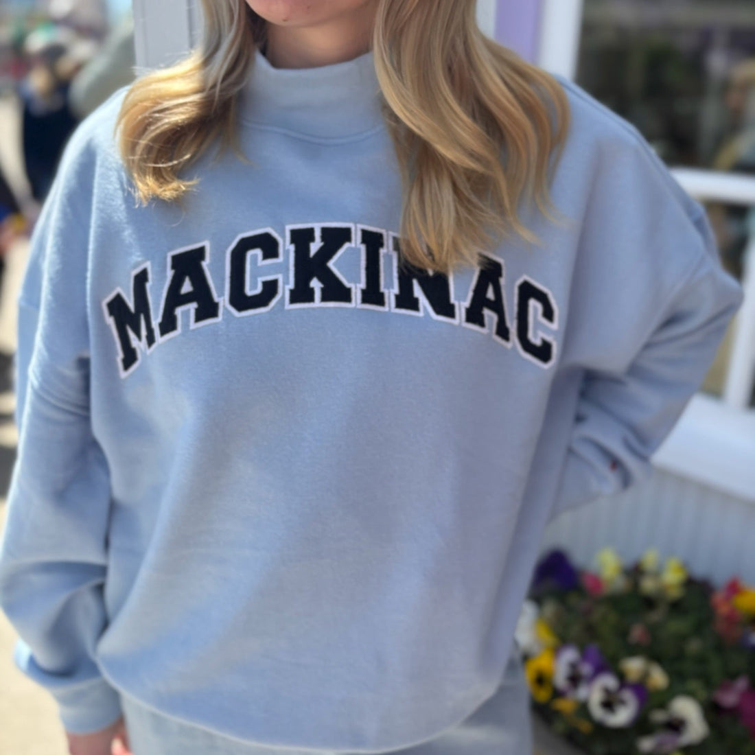 Blue Applique Mackinac Mock Neck