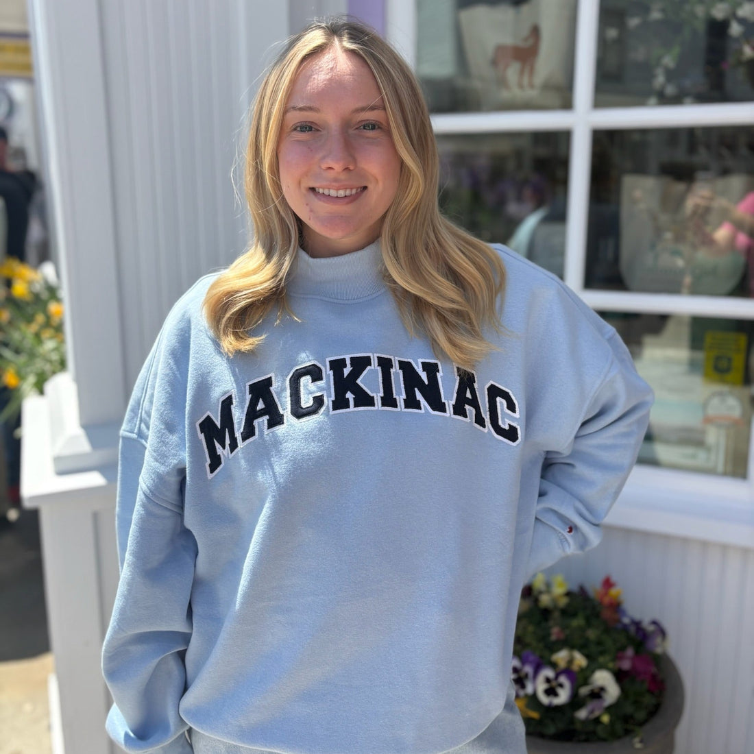 Blue Applique Mackinac Mock Neck