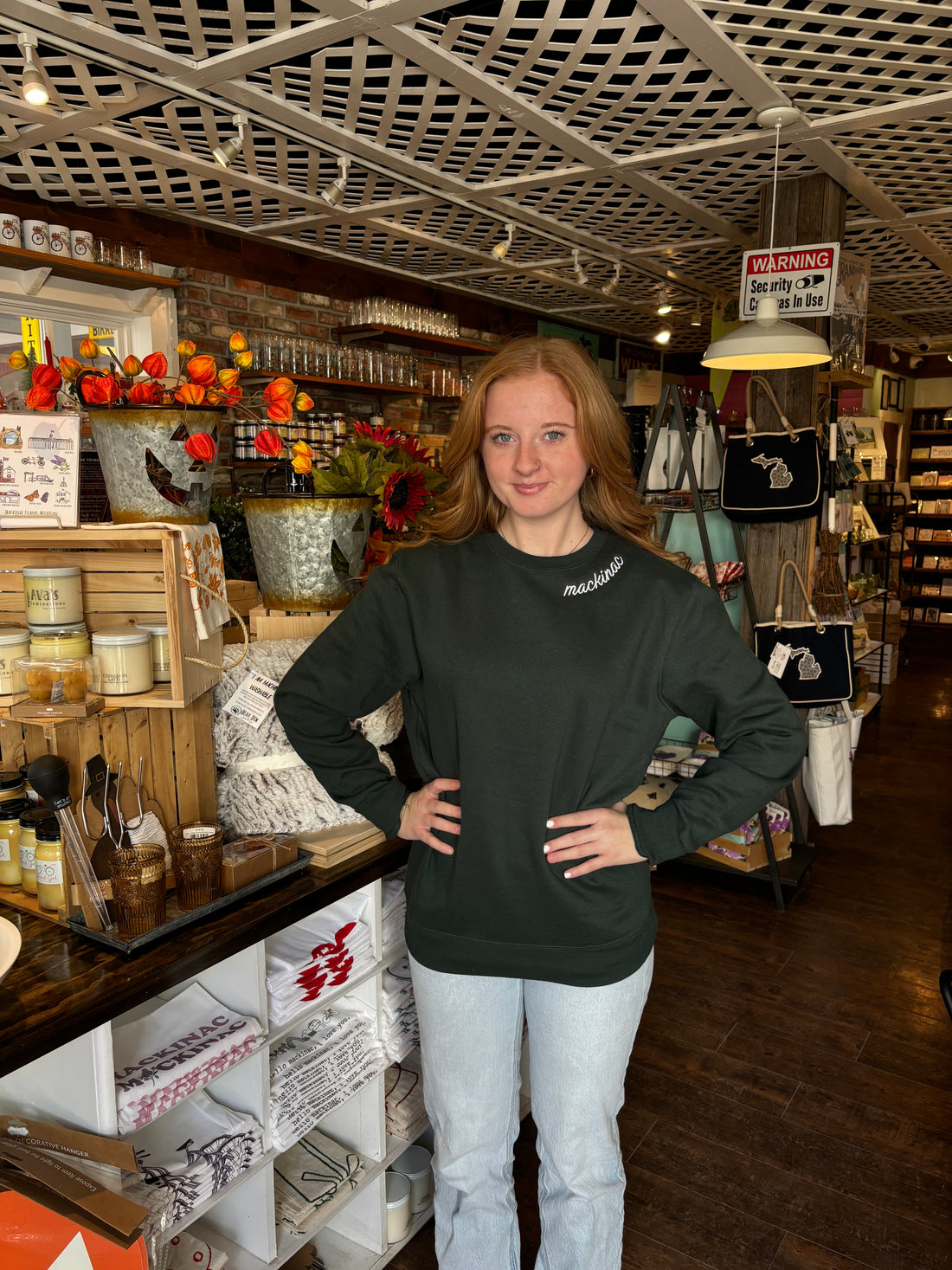 Dark Green Mackinac Embroidered Crewneck