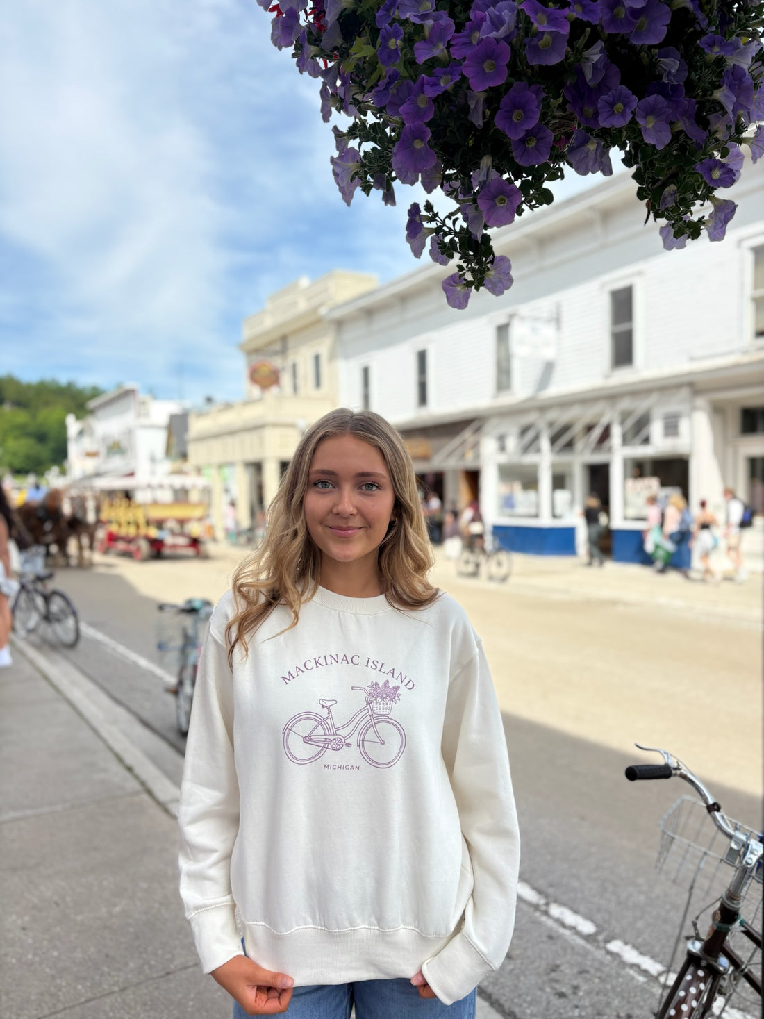 Lilac Bike Blended Linen Crewneck