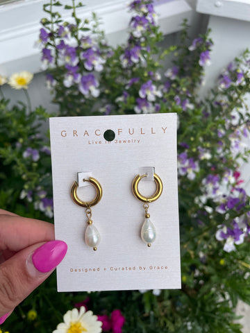 Pearl Huggie Hoops