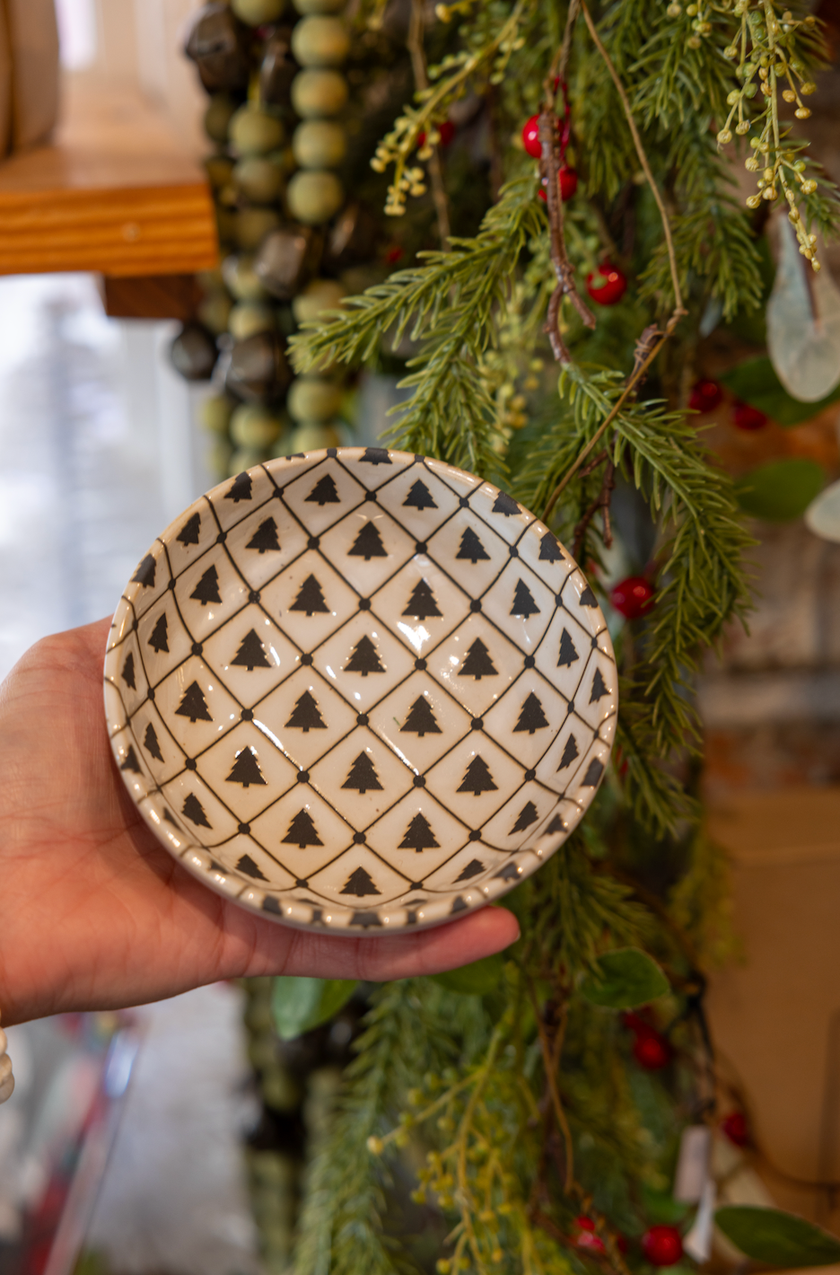 Stoneware Bowl with Tree Pattern