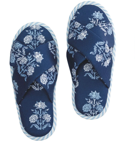 Navy Block Print Slippers