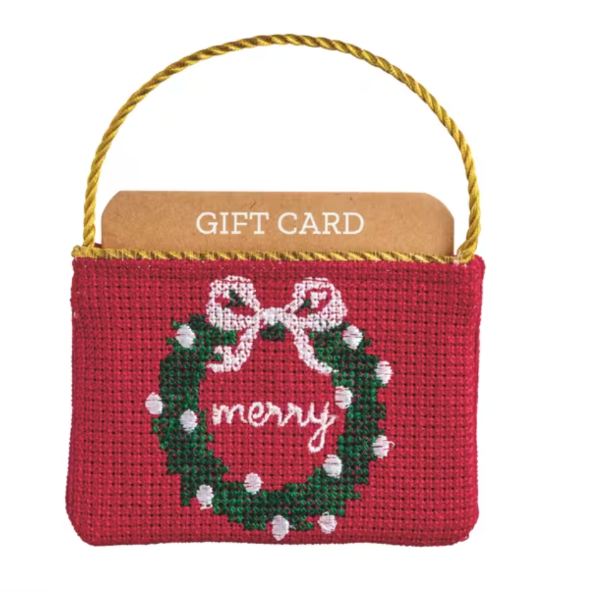 Wreath Needlepoint Gift Card Pouch