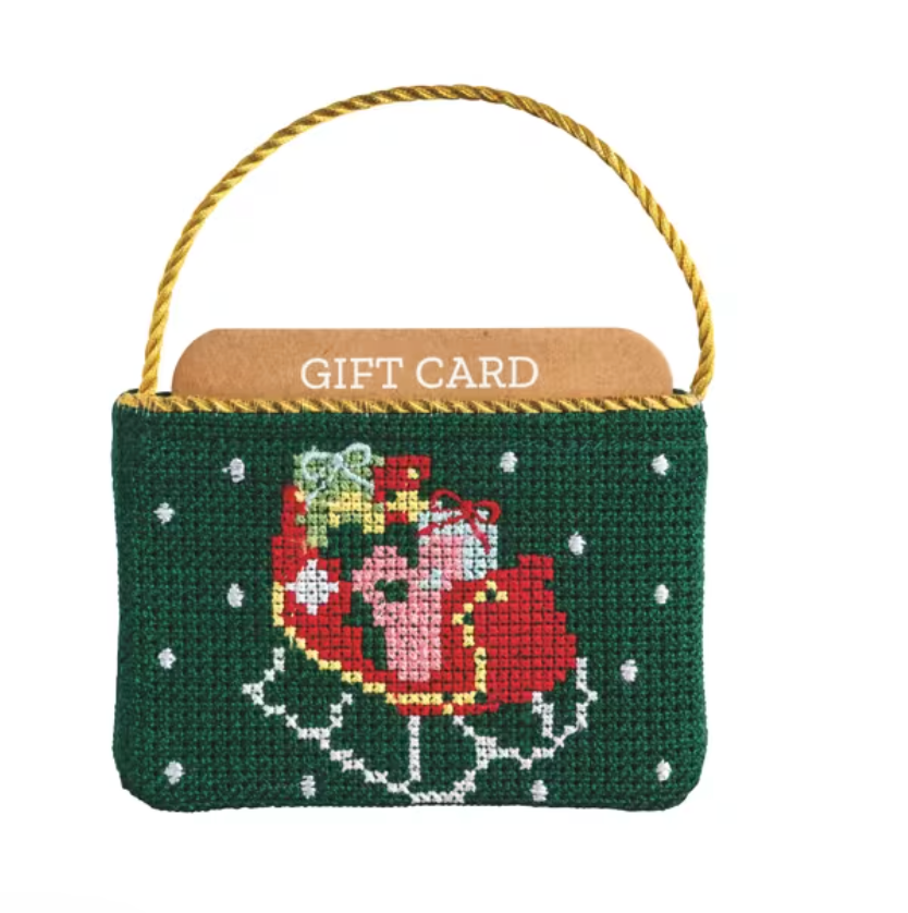 Sleigh Needlepoint Gift Card Pouch