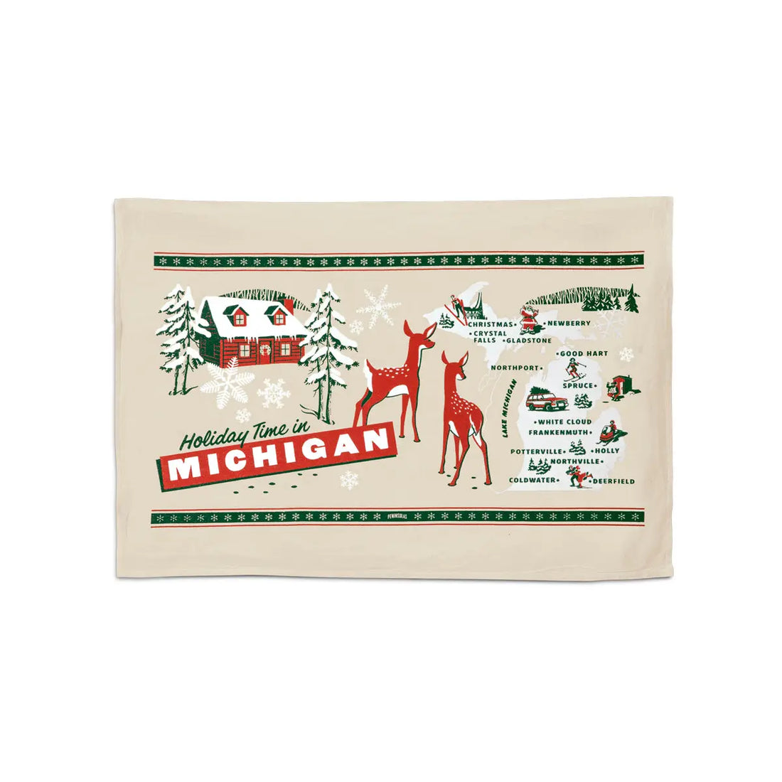 "Holiday Greetings from Michigan" Flour Sack Towel