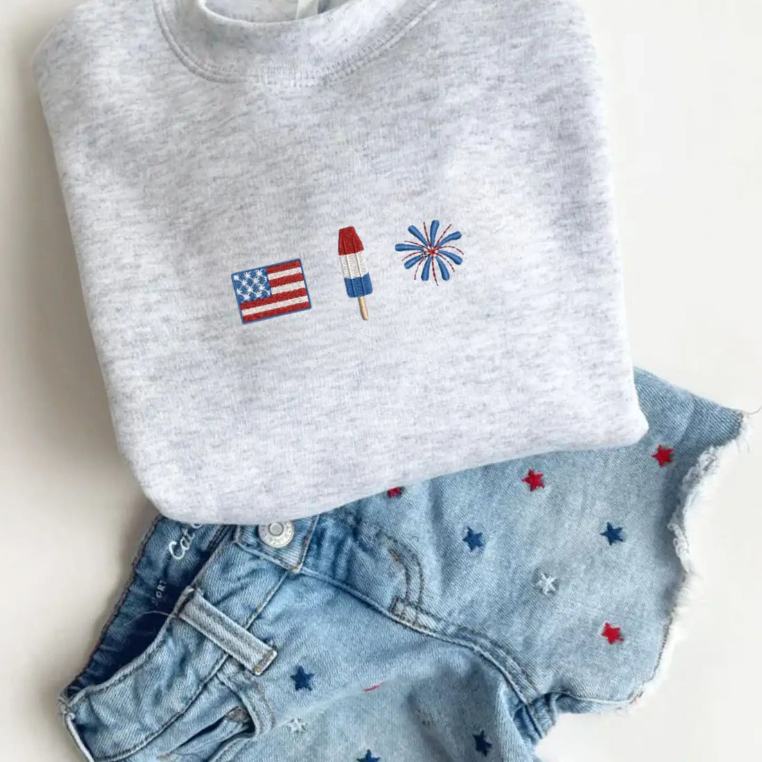 4th of July Icon Embroidered Youth Crewneck Sweatshirt