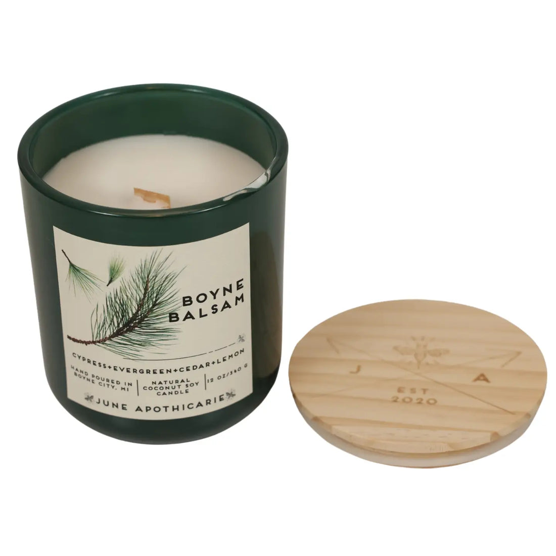 Boyne Balsam 12 oz Glass Wooden Wick Candle