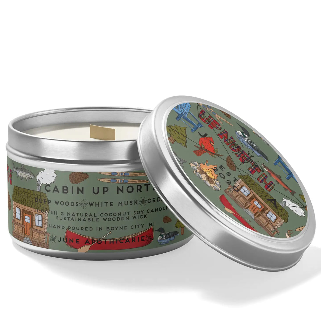 Cabin Up North Wooden Wick 11 oz Tin Candle