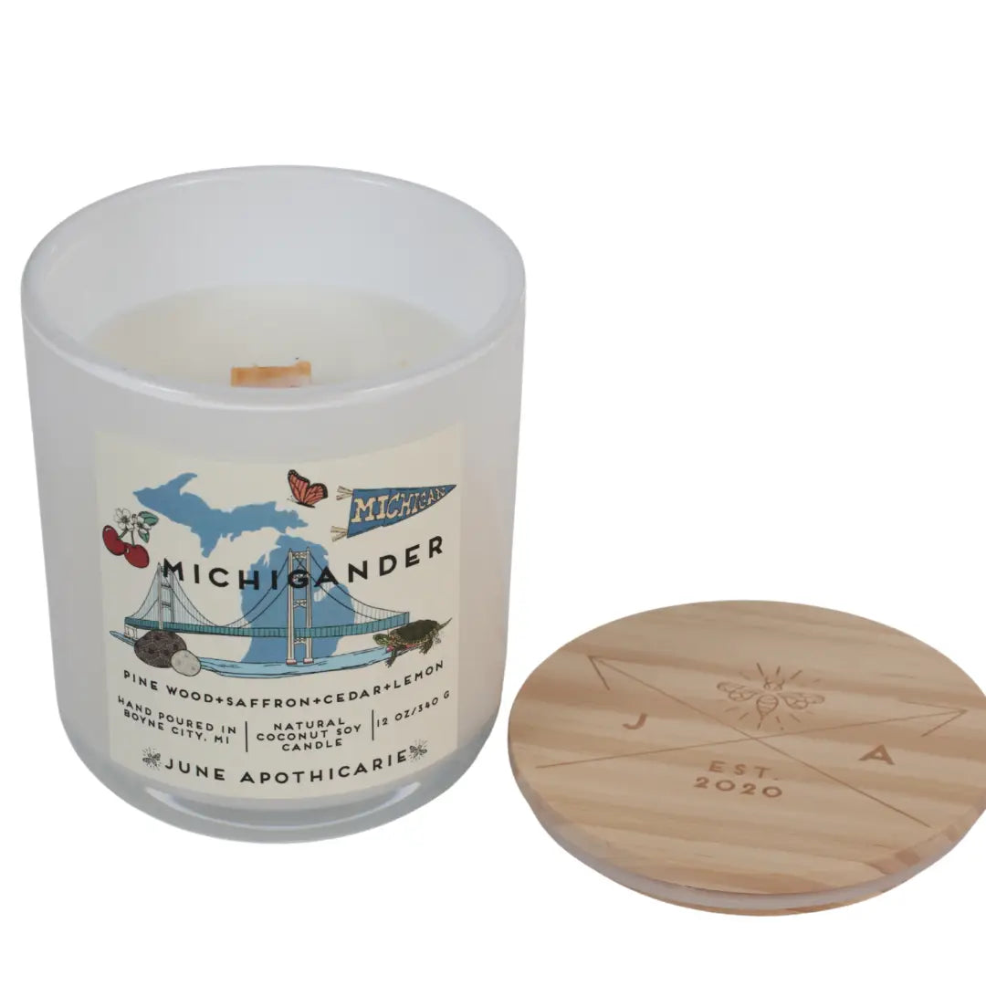 Michigander 12 oz Glass Wooden Wick Candle