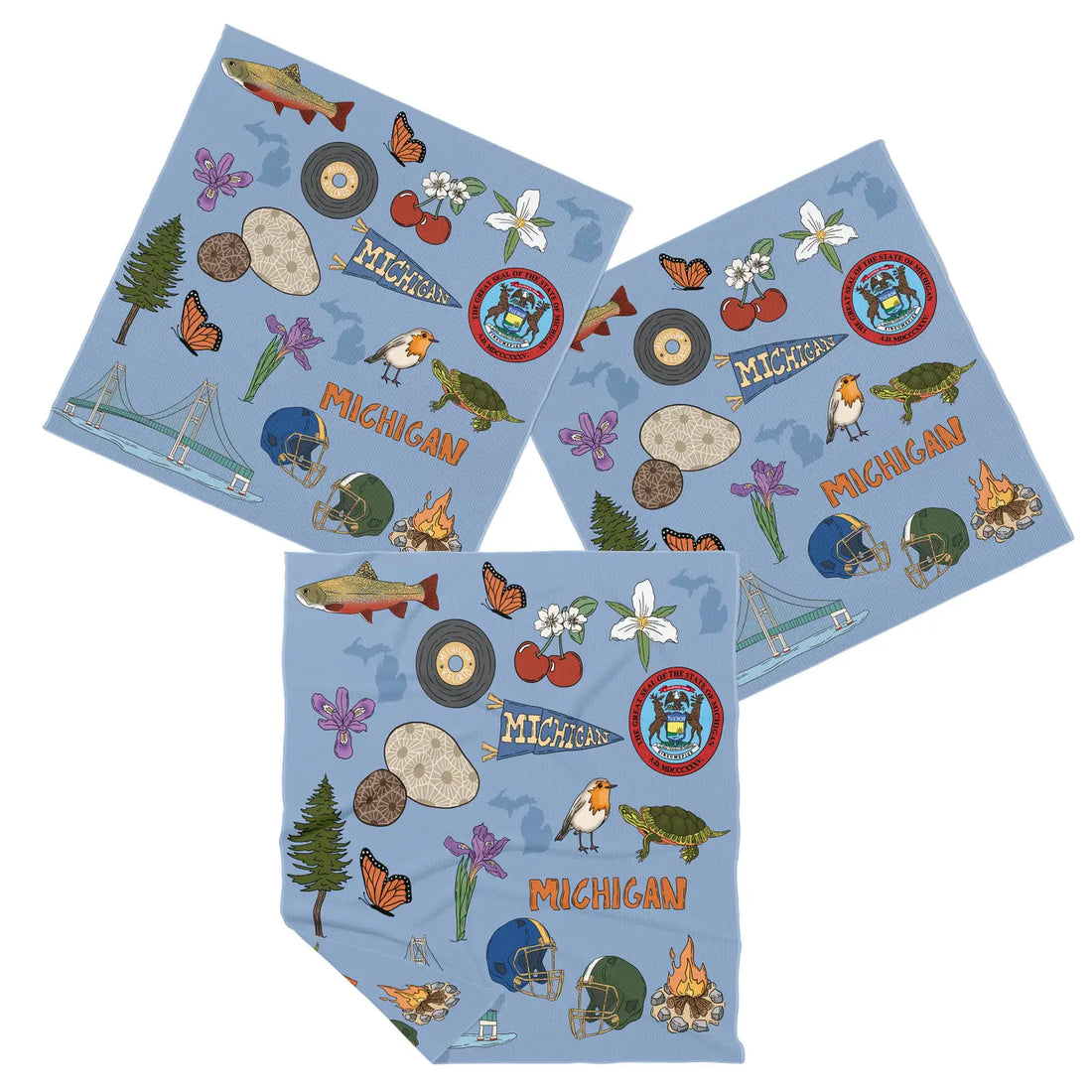 Michigander Set of 3 Double Sided Dish Cloths