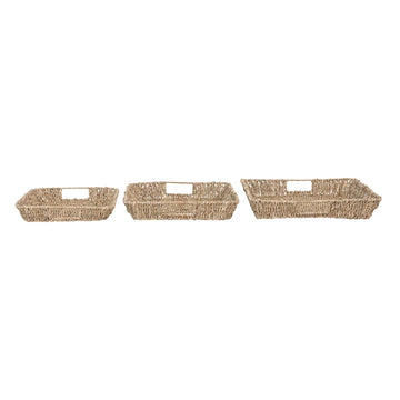 Decorative Hand-Woven Seagrass & Metal Trays w/ Handles