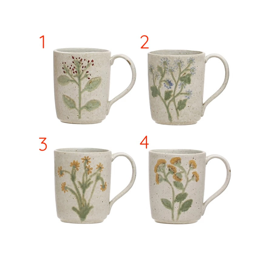 Hand-Painted Stoneware Mug w/ Botanicals