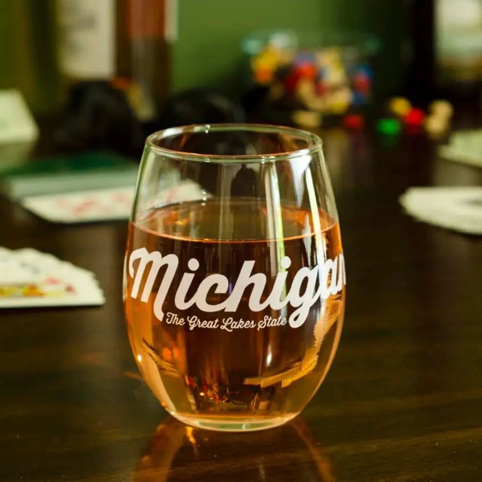 Michigan Script Wine Glass