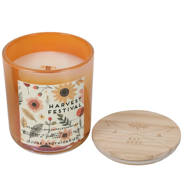 Harvest Festival 12 oz Glass Wooden Wick Candle