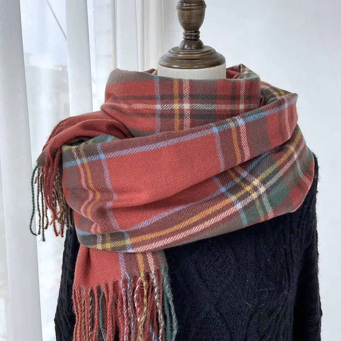 Plaid Vintage Tassel Shawl