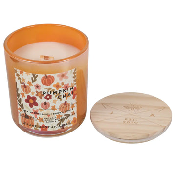 Pumpkin Chai 12 oz Glass Wooden Wick Candle