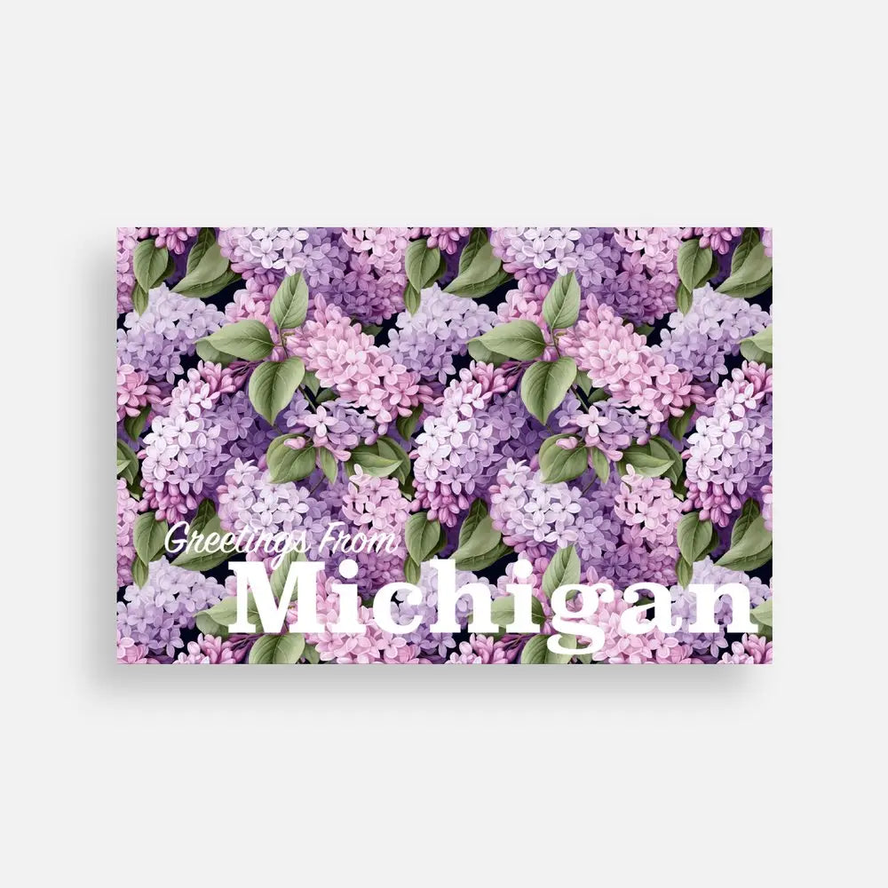 "Greetings From Michigan" Lilacs Postcard