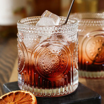Ribbed Retro Arch Floral Drinking Glass