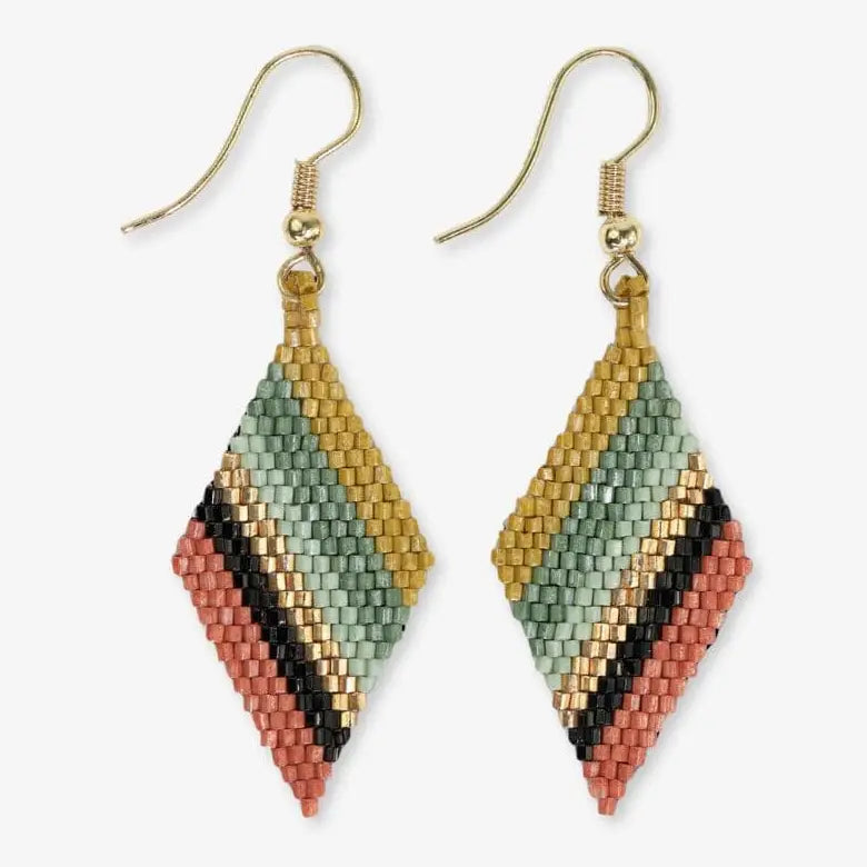 Greens + Rust Zelda Angled Stripe Diamond Earrings