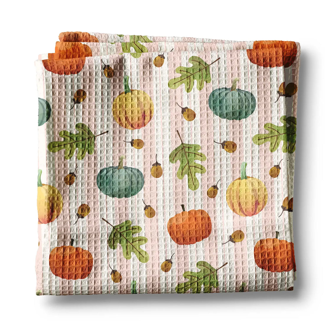 Fall Pink Stripe Blue Pumpkin Coastal Kitchen Towel Waffle