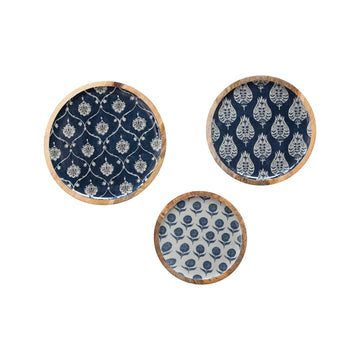Enameled Mango Wood Trays with Floral Pattern