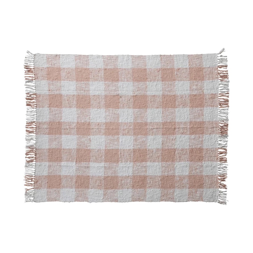 Pink & Cream Woven Cotton & Linen Throw