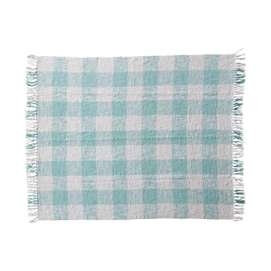 Mint & Cream Woven Cotton & Linen Throw