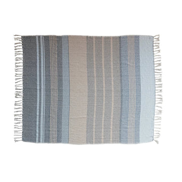 Light Blue Striped Cotton Blend Throw