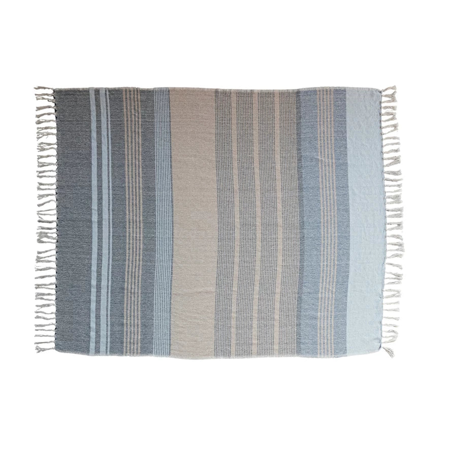 Light Blue Striped Cotton Blend Throw