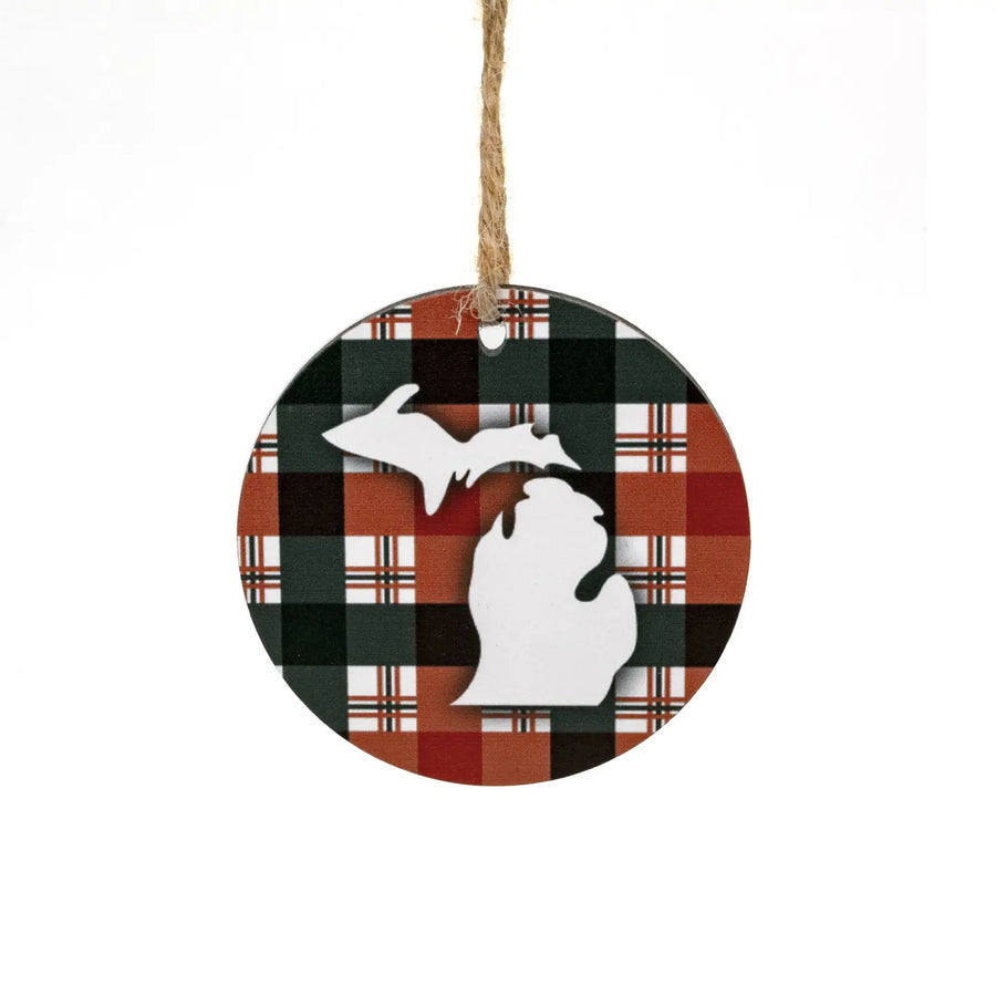 Plaid Michigan Wood Ornament