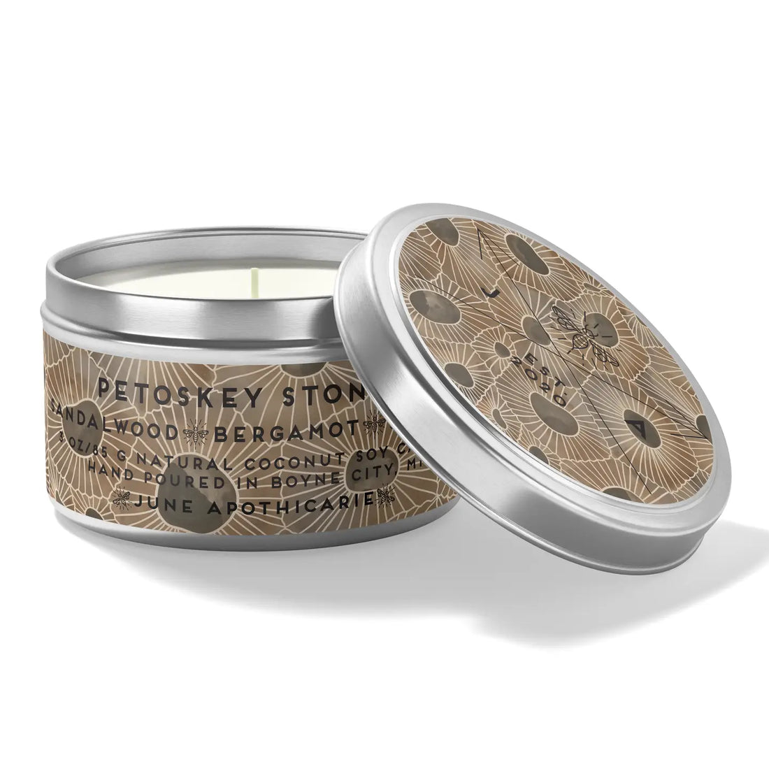 Watercolor Petoskey Stones 4oz Travel Candle