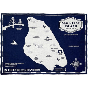 Mackinac Island Map Wool Throw Blanket