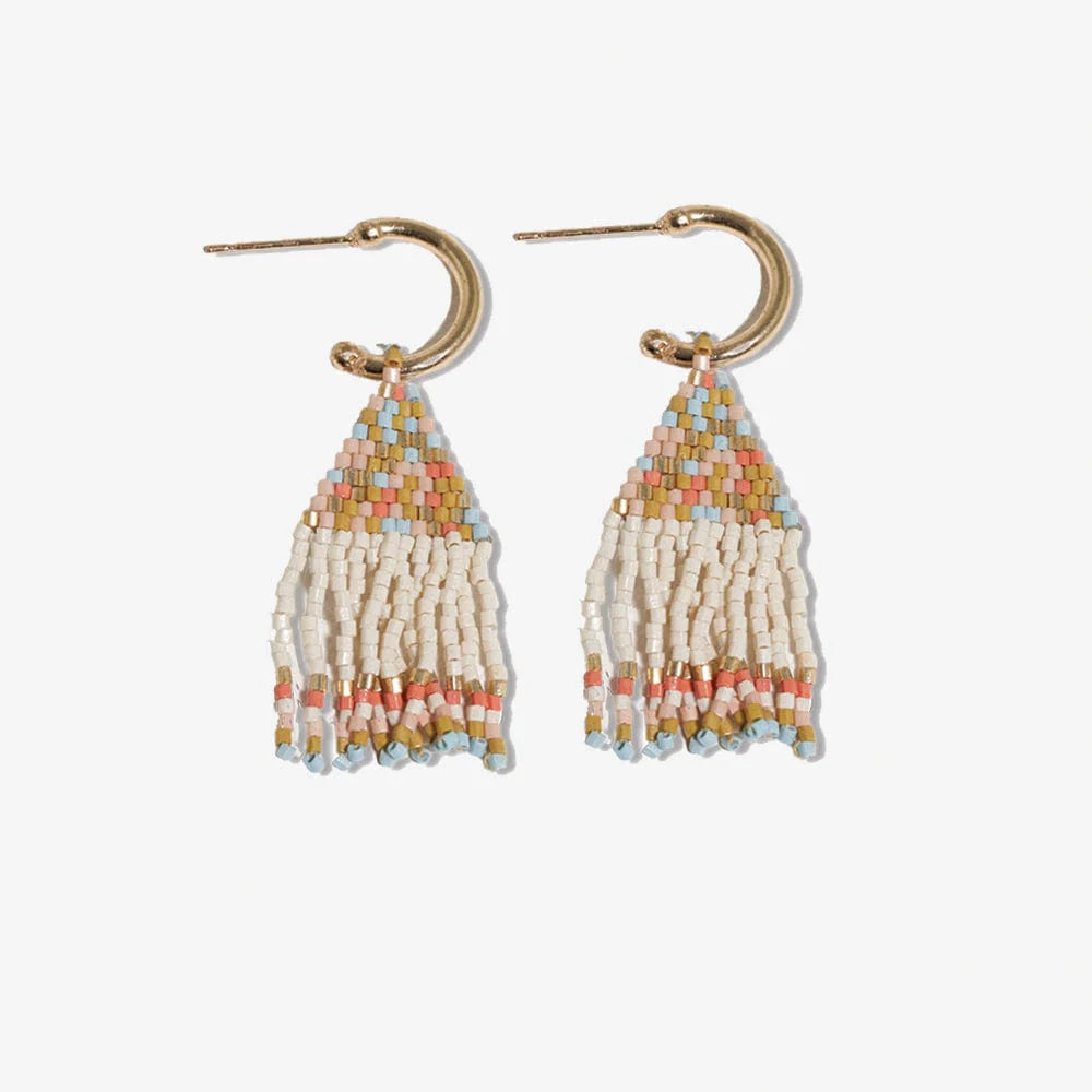 Leta Mini Gold Hoop Confetti Top And Stripe Short Fringe Earrings