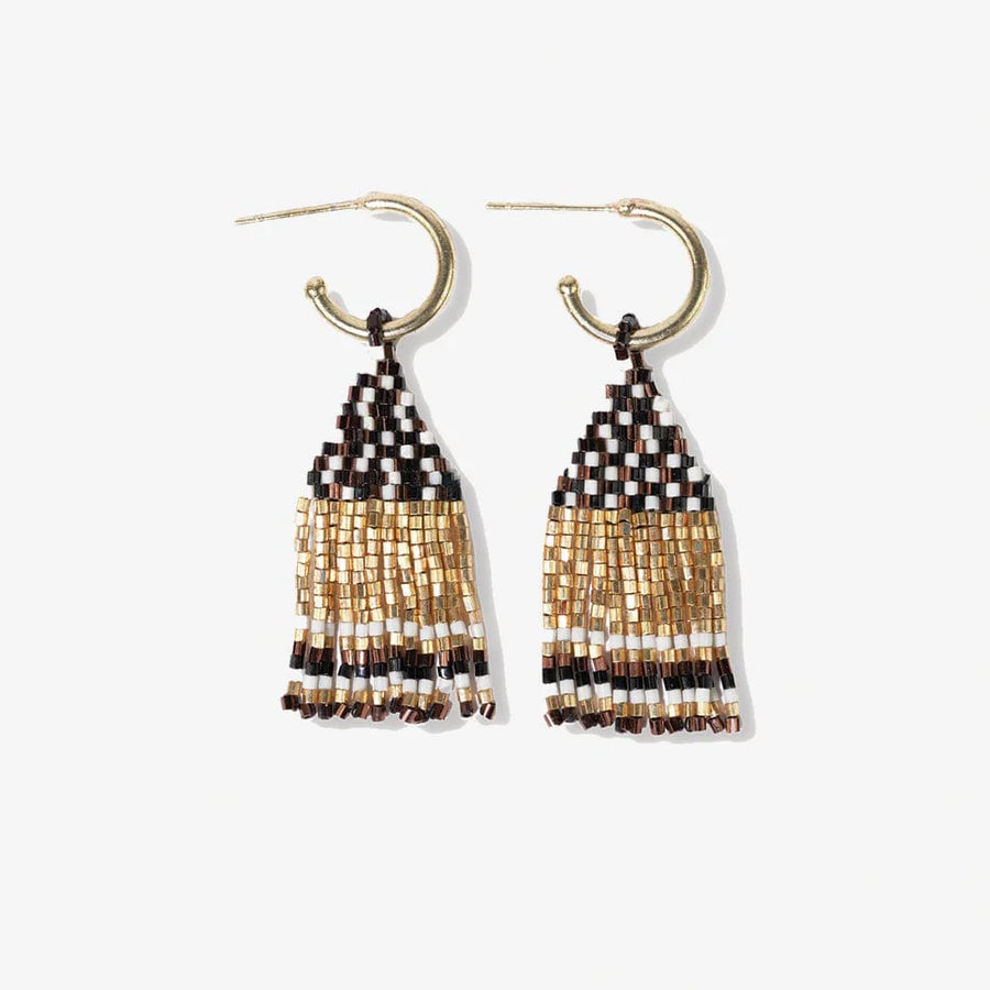 Leta Mini Gold Hoop Confetti Top And Stripe Short Fringe Earrings