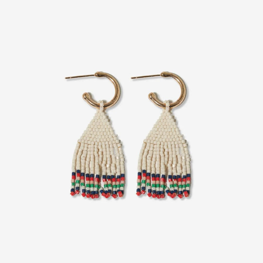 Leta Mini Gold Hoop Confetti Top And Stripe Short Fringe Earrings