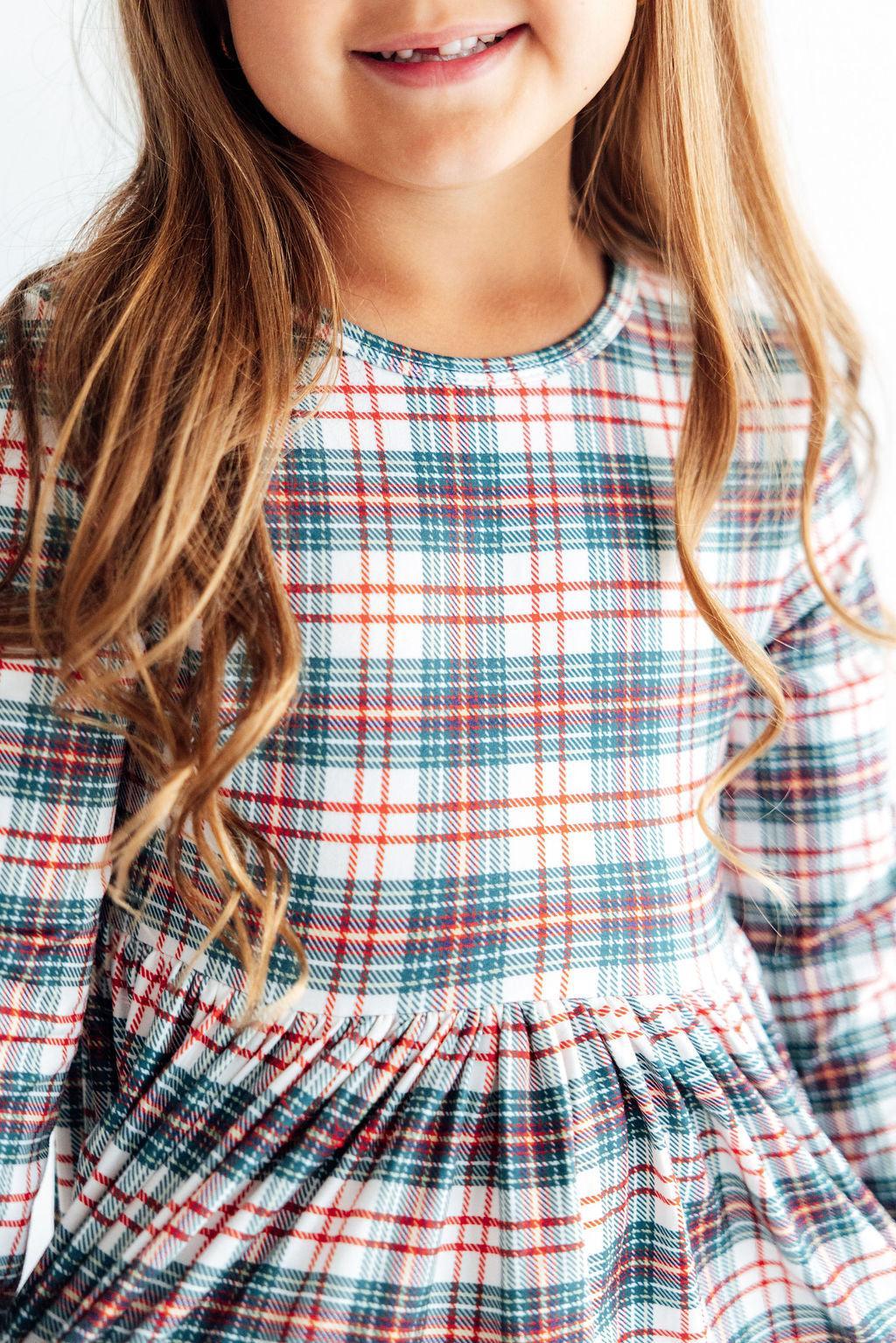 Christmas Plaid Long Sleeve Pocket Twirl Dress