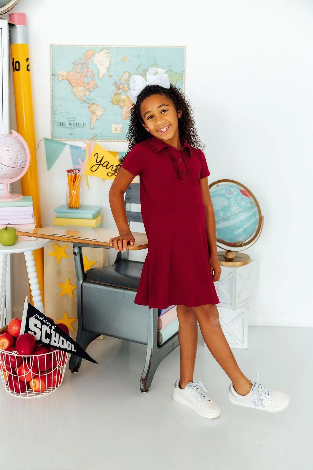 Burgundy Short Sleeve Polo Dress