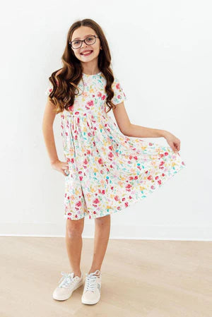 Painted Poisies Short Sleeved Pocket Twirl Dress